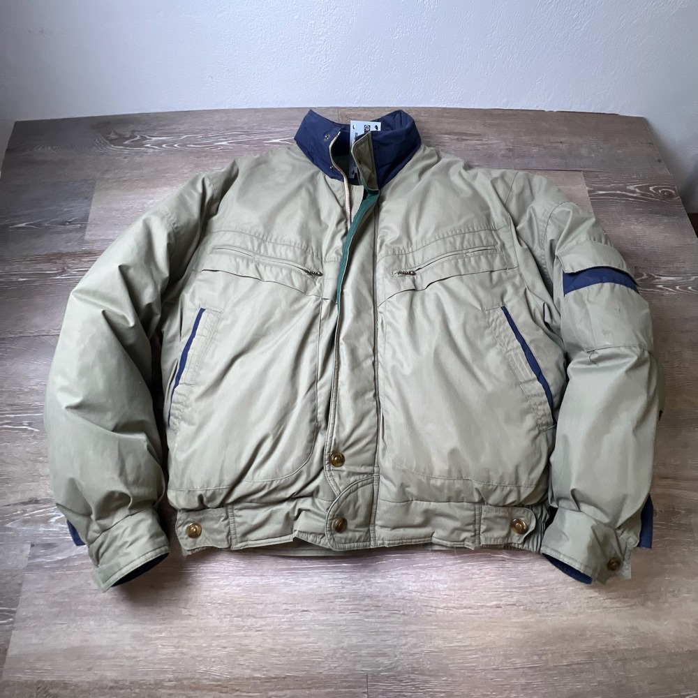 Guide Series Puffer Jacket Mens Large Tan Navy Down Fill Heavyweight Vintage